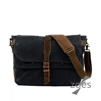 【Zoe s】歐美自由行 蠟染帆布X瘋馬皮郵差掀蓋包(品味灰)
