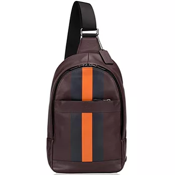COACH 壓印LOGO條紋斜背包-酒紅桔條 (現貨+預購)酒紅桔條