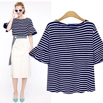 SCL 條紋五分喇叭袖上衣 M~2L T1814 XL黑白條紋