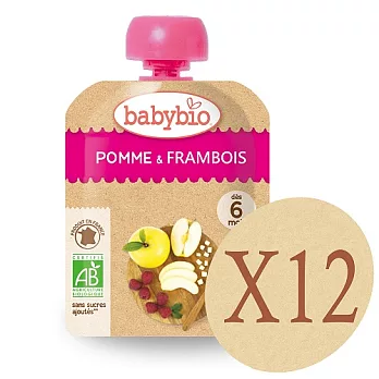 法國Babybio 有機蘋果覆盆莓纖果泥12包組