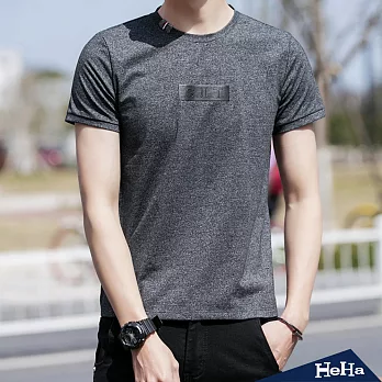 立體壓字圖騰短袖T恤三色-HeHa-2XL（麻黑色）