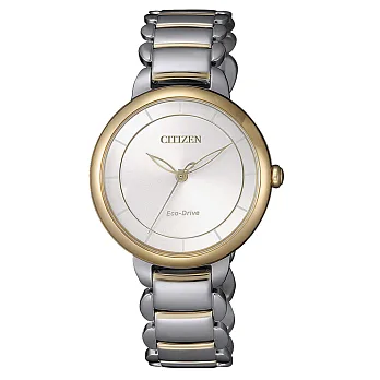 CITIZEN L 光動能時光螺旋女腕錶-銀X金