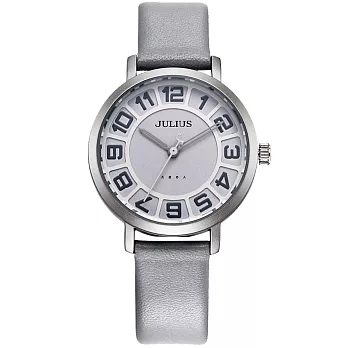 JULIUS聚利時冒險漫遊時空簡約數字皮帶腕錶-五色/32mm銀灰