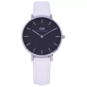 DW Daniel Wellington 經典中的獨特時尚優質皮革腕錶-黑面+銀殼/32mm-DW00100284