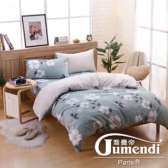 【喬曼帝Jumendi-花開綠意】台灣製活性柔絲絨加大四件式被套床包組