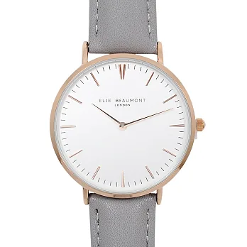 Elie Beaumont 英國時尚手錶 牛津系列 白錶盤x灰色錶帶x玫瑰金錶框38mm