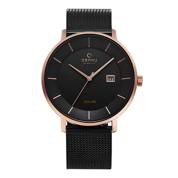 OBAKU 太陽能時尚環保鋼質腕錶-黑色