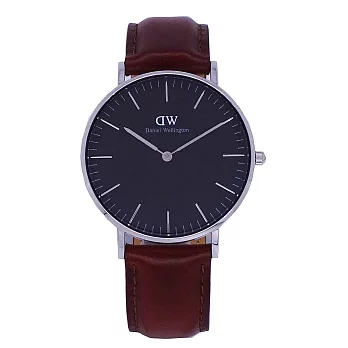 Daniel Wellington 經典中的珍貴收藏時尚優質皮革腕錶-深咖啡+銀殼/36mm-DW00100143