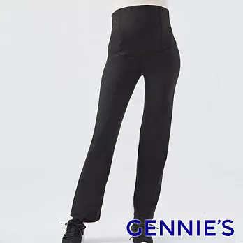 【Gennies奇妮】高腰直筒款彈力孕律褲S黑