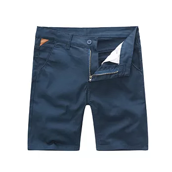 BuyGlasses 夏季素面修身皮標休閒短褲 BJSK421628藍