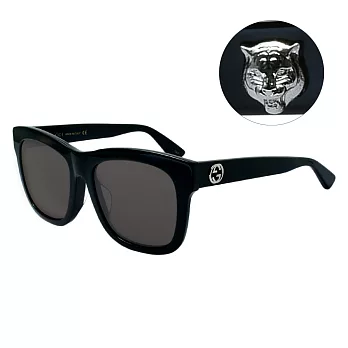 【GUCCI 古馳】虎頭標誌款太陽眼鏡-黑框灰鏡面(GG0032SA-001)GG0032SA