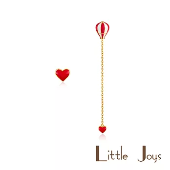 【 Little Joys 】Heart Balloon Asymmetric Stud Earring 熱氣球愛心不對稱耳釘 925銀鍍金 紅搭白 長款