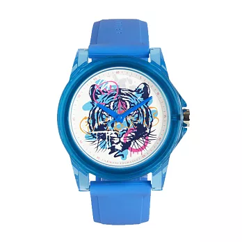 AX STREET ART系列ALEX LEHOURS潮流噴漆虎頭設計手錶-水藍-AX4356