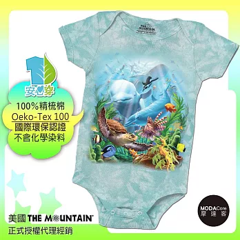 【摩達客】(預購)美國進口The Mountain 海洋世界 精梳純棉嬰幼兒短袖包屁衣 (國際環保認證天然染料安心穿)6M天空藍