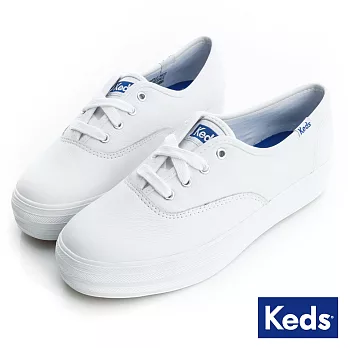 【Keds】品牌經典厚底皮質綁帶休閒鞋US8.5白色