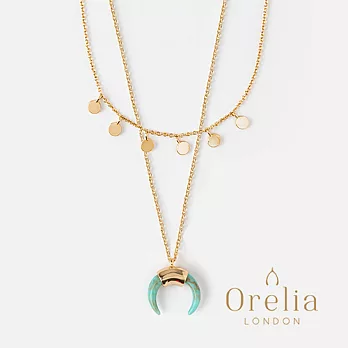 【Orelia】London 英國倫敦 MINI COIN & HORN NECKLACE - TURQUOISE 迷你硬幣 綠松石牛角鍍金層次項鍊