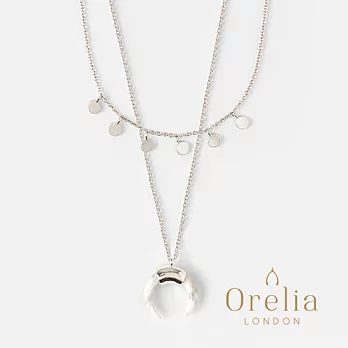 【Orelia】London 英國倫敦 MINI COIN & HORN NECKLACE - SILVER 迷你硬幣 白色半寶石牛角層次銀飾項鍊
