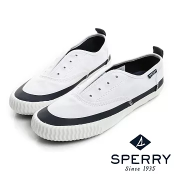 SPERRY 海軍風水洗帆布休閒鞋(女)-白藍US6.5白／深藍