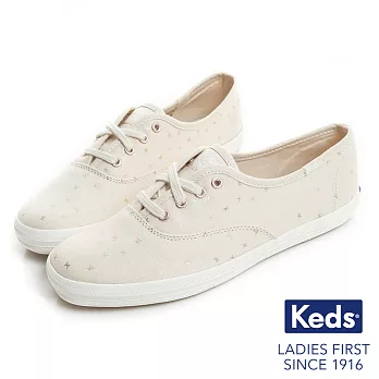 【Keds】CHAMPION 燙金圖騰綁帶休閒鞋US5.5奶油白