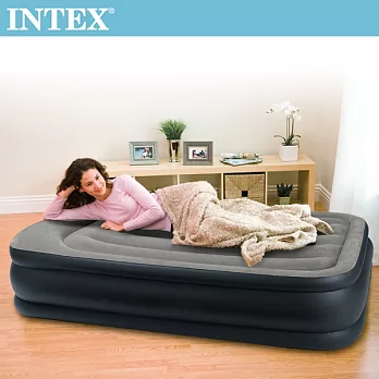 INTEX《豪華三層圍邊》單人加大充氣床-寬99cm(內建電動幫浦)-灰色(64131)