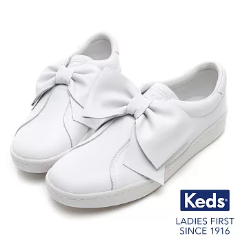 【Keds】皮革蝴蝶結經典休閒鞋US8白色