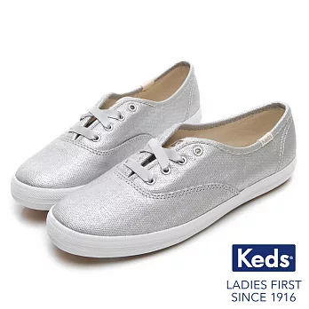 【Keds】CHAMPION 霧面光澤經典綁帶休閒鞋US6銀色