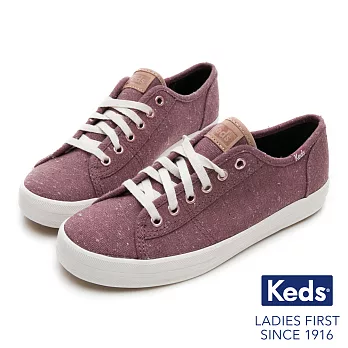 【Keds】KICKSTART 復古風素面綁帶休閒鞋US6紫紅