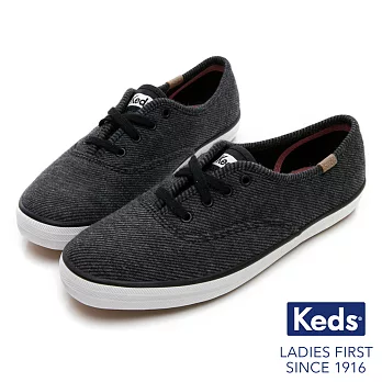 【Keds】CHAMPION 織紋經典綁帶休閒鞋US6.5炭黑