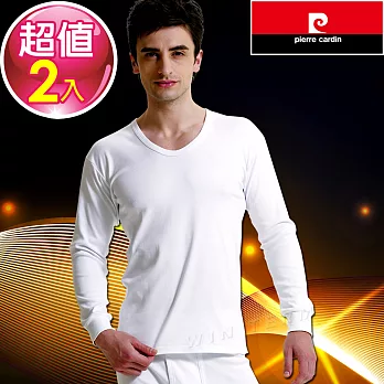 Pierre Cardin 皮爾卡登 排汗厚暖棉U領長袖衫(2件組)-M白