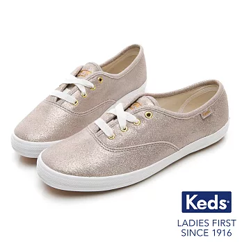 【Keds】麂皮柔光經典綁帶休閒鞋US6香檳金