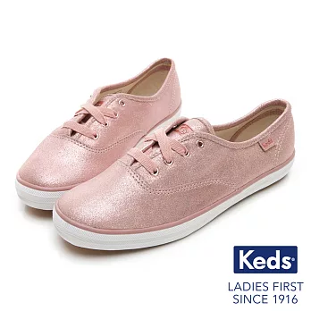 【Keds】麂皮柔光經典綁帶休閒鞋US7玫瑰色