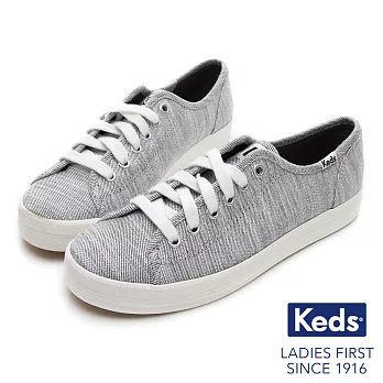 【Keds】KICKSTART 質感斜紋綁帶休閒鞋US6.5白色