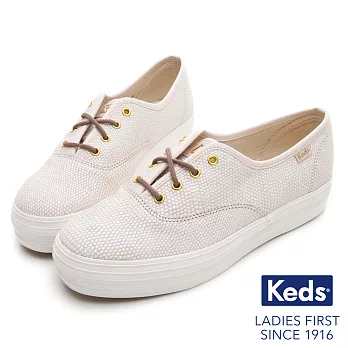 【Keds】TRIPLE 普普圓點皮革綁帶厚底休閒鞋US7.5淺粉