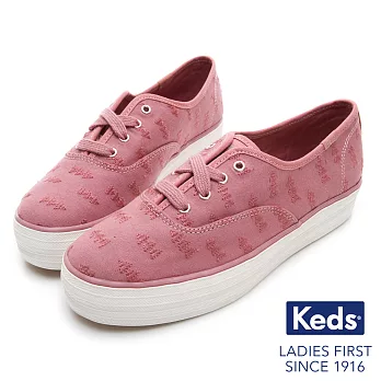 【Keds】TRIPLE 森林刺繡綁帶厚底休閒鞋US8玫紅色