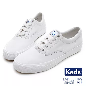 【Keds】ANCHOR 皮革復刻綁帶休閒鞋US7.5白色