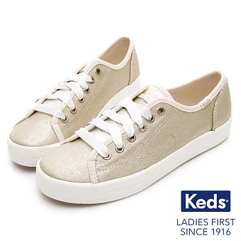 【Keds】KICKSTART 霧面光澤綁帶休閒鞋US7.5金色