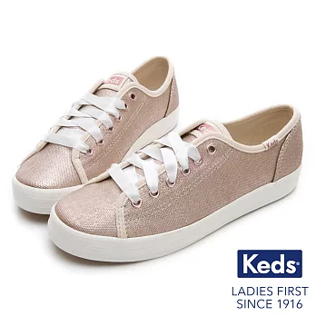 【Keds】KICKSTART 霧面光澤綁帶休閒鞋US6.5玫瑰金