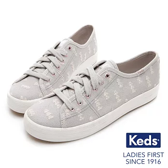 【Keds】KICKSTART 森林刺繡綁帶休閒鞋US7淺灰