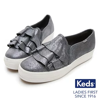 【Keds】TRIPLE RUFFLE 麂皮荷葉休閒鞋US6.5深灰
