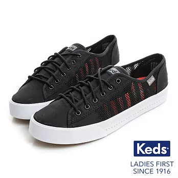 【Keds】KICKSTART 透氣網布厚底綁帶休閒鞋US8黑色