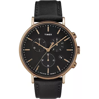 【TIMEX】 天美時 Fairfield Chrono系列 時尚三眼計時手錶 (黑/玫瑰金 TXTW2T11600)