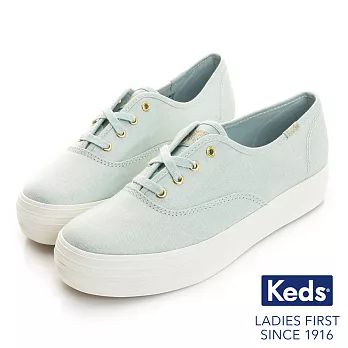 【Keds】TRIPLE 金屬炫色厚底綁帶休閒鞋US6.5湖水藍