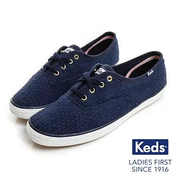 【Keds】CHAMPION 繡花綁帶休閒鞋US6.5海軍藍