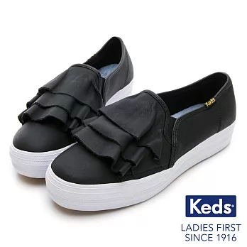 【Keds】TRIPLE RUFFLE 皮革荷葉休閒鞋US8黑色