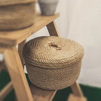 【收納職人】日式黃麻編織圓形加蓋收納籃(大)