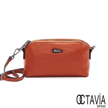 OCTAVIA 8真皮 - 原本山 日系雙層拉鍊隨身牛皮斜背小包 - 甜橙桔
