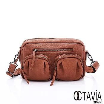 OCTAVIA 8 真皮 - 方圓規距 超軟牛皮雙口袋肩斜二用包- 褐糖棕