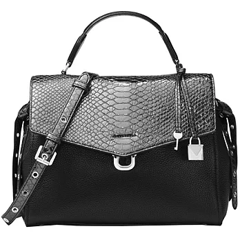 MICHAEL KORS 蛇紋撞色學院包-銀黑(現貨+預購)銀黑