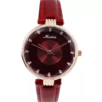 MEIBIN M1165L 時尚簡約同心圓光澤皮帶淑女腕錶 - 紅色