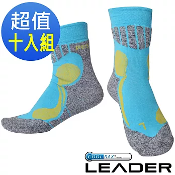 【LEADER】COOLMAX 排汗高筒/戶外健行/機能運動襪_超值10入(藍色)